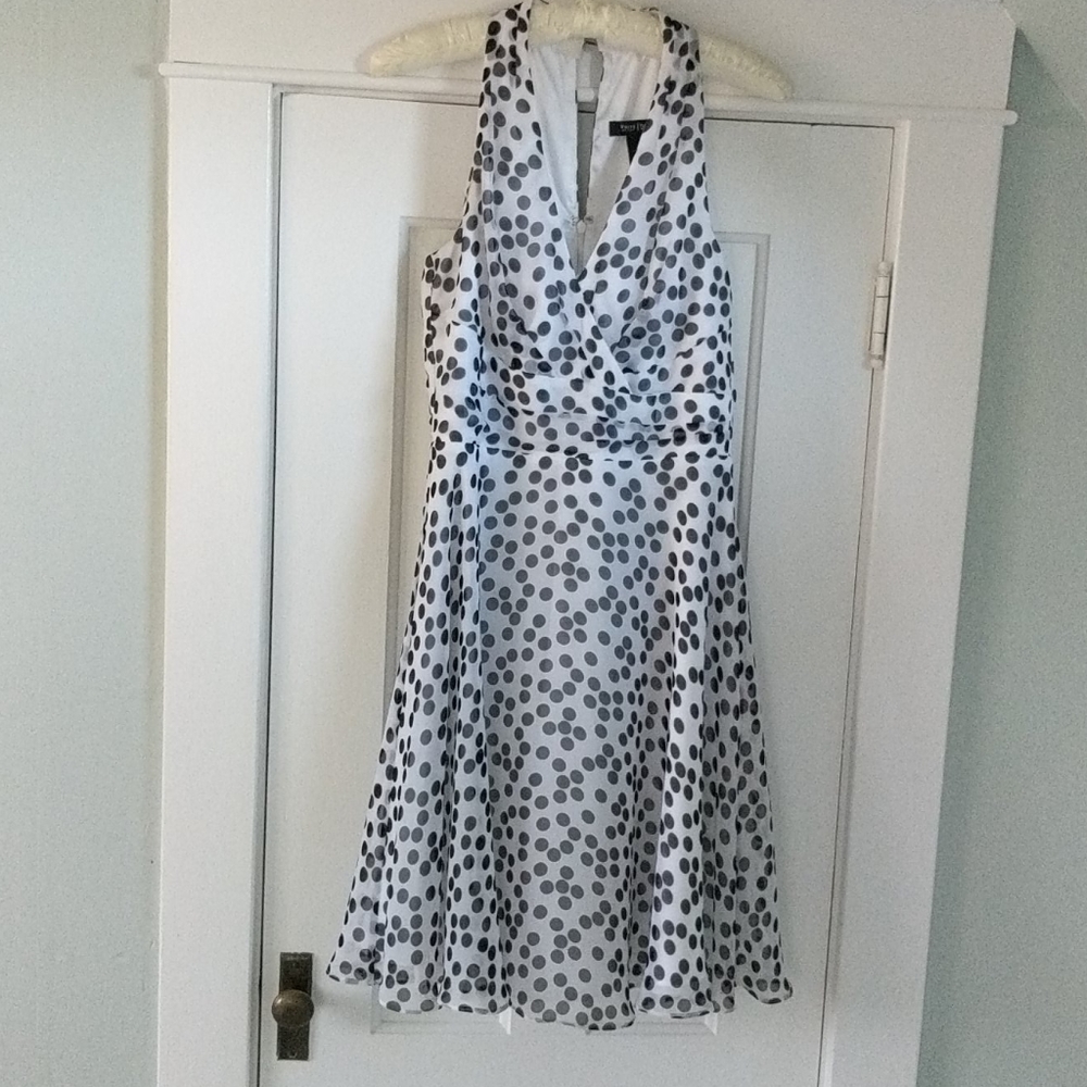WHBM white w/black dots halter dress